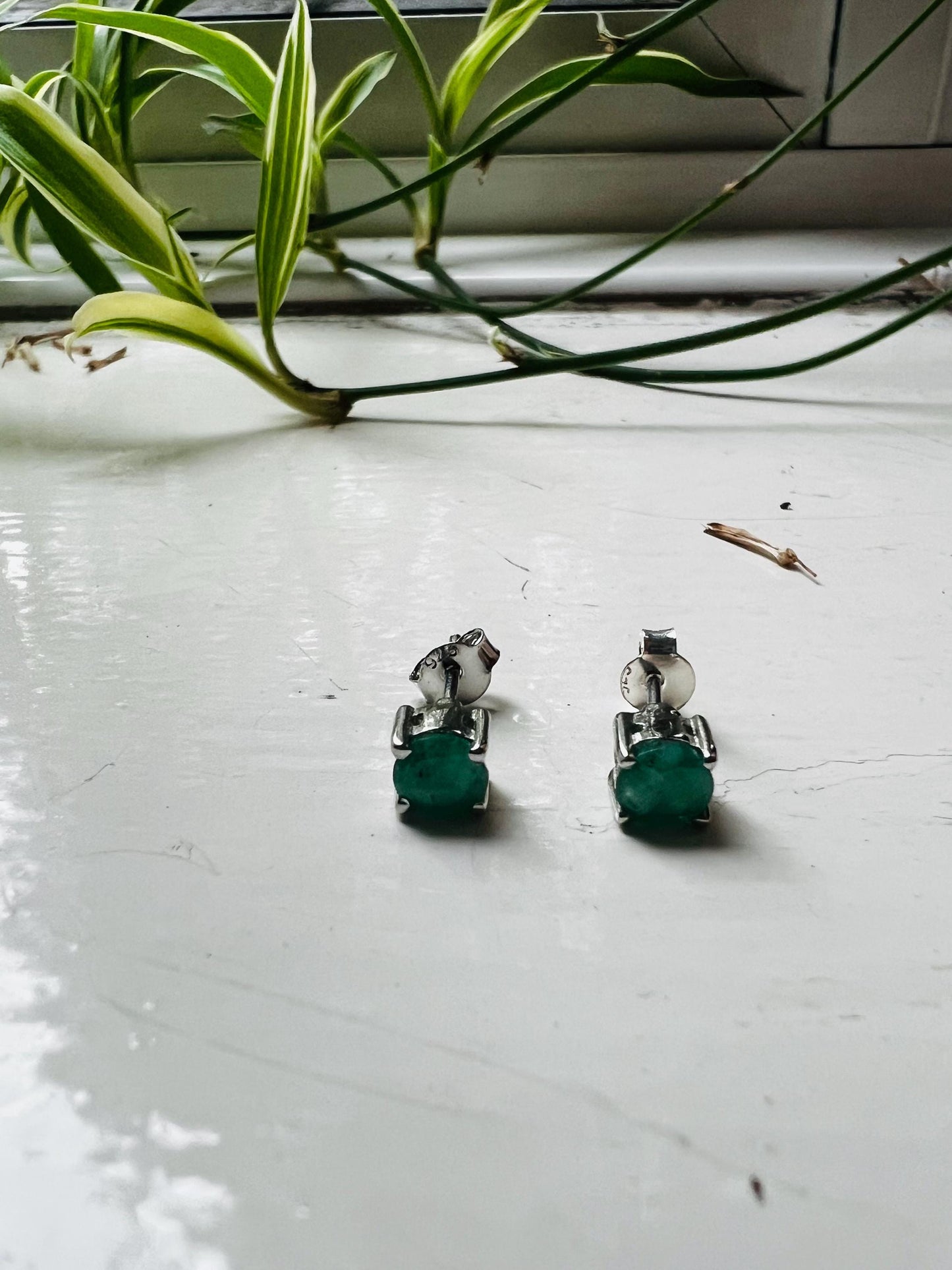Natural Emerald Stud Earrings in Sterling Silver | May Birthstone Earrings | Green Gemstone Minimalist Studs | Gift for Her | Handmade