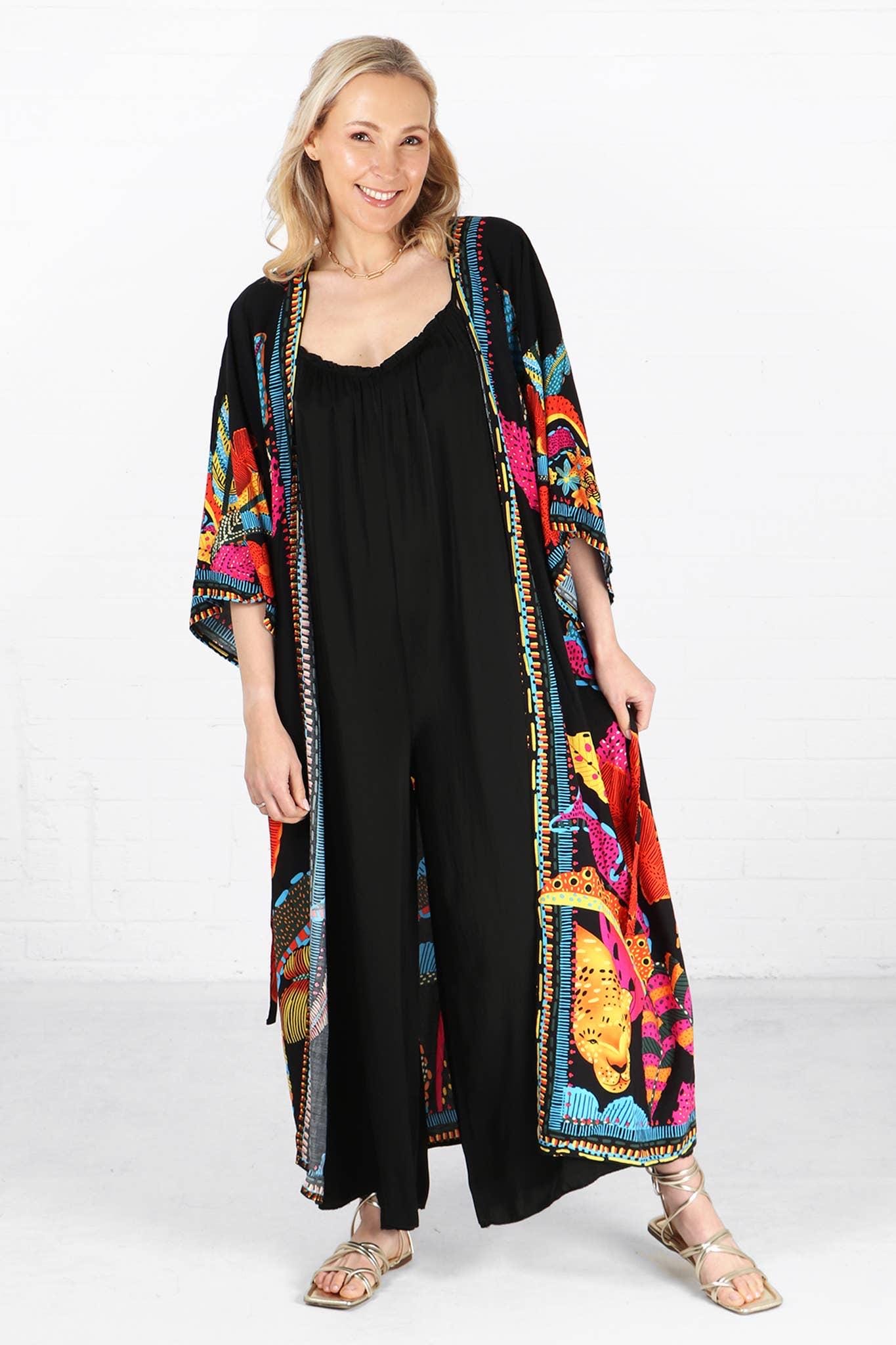 Jungle print kimono, duster jacket. Beach cover up