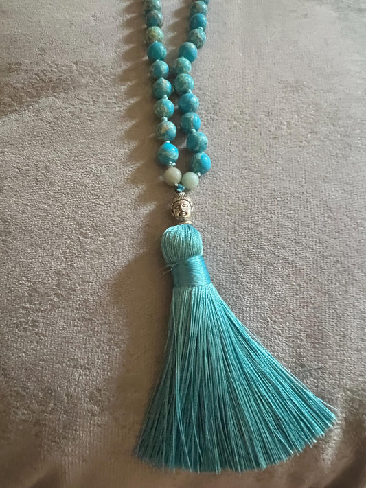 108 Bead Meditation Necklace, Jap Mala Turquoise Necklace