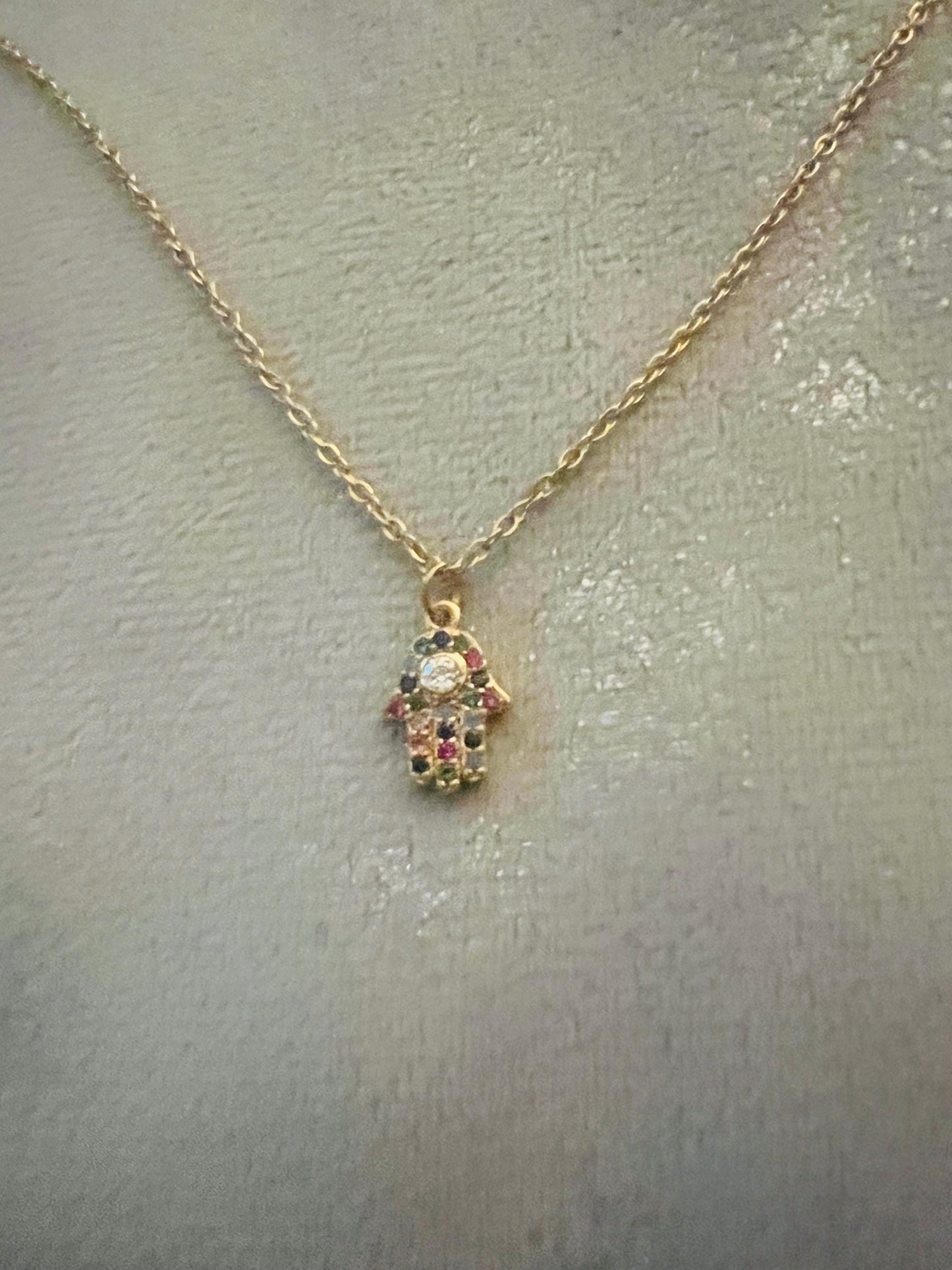 Hand of Hamsa Cubic Zirconia Pendant Necklace
