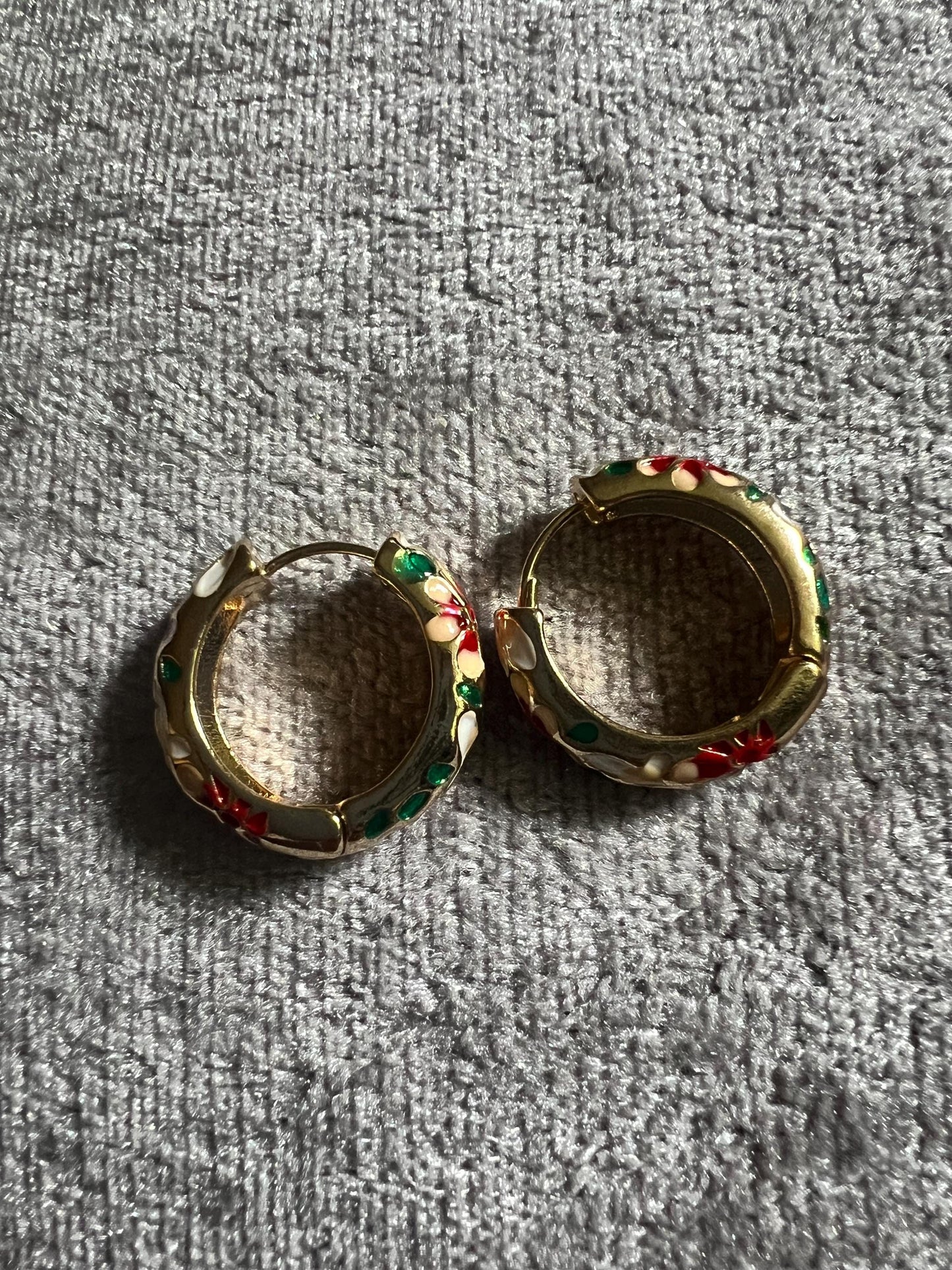 Huggie Earrings, flower enamel design