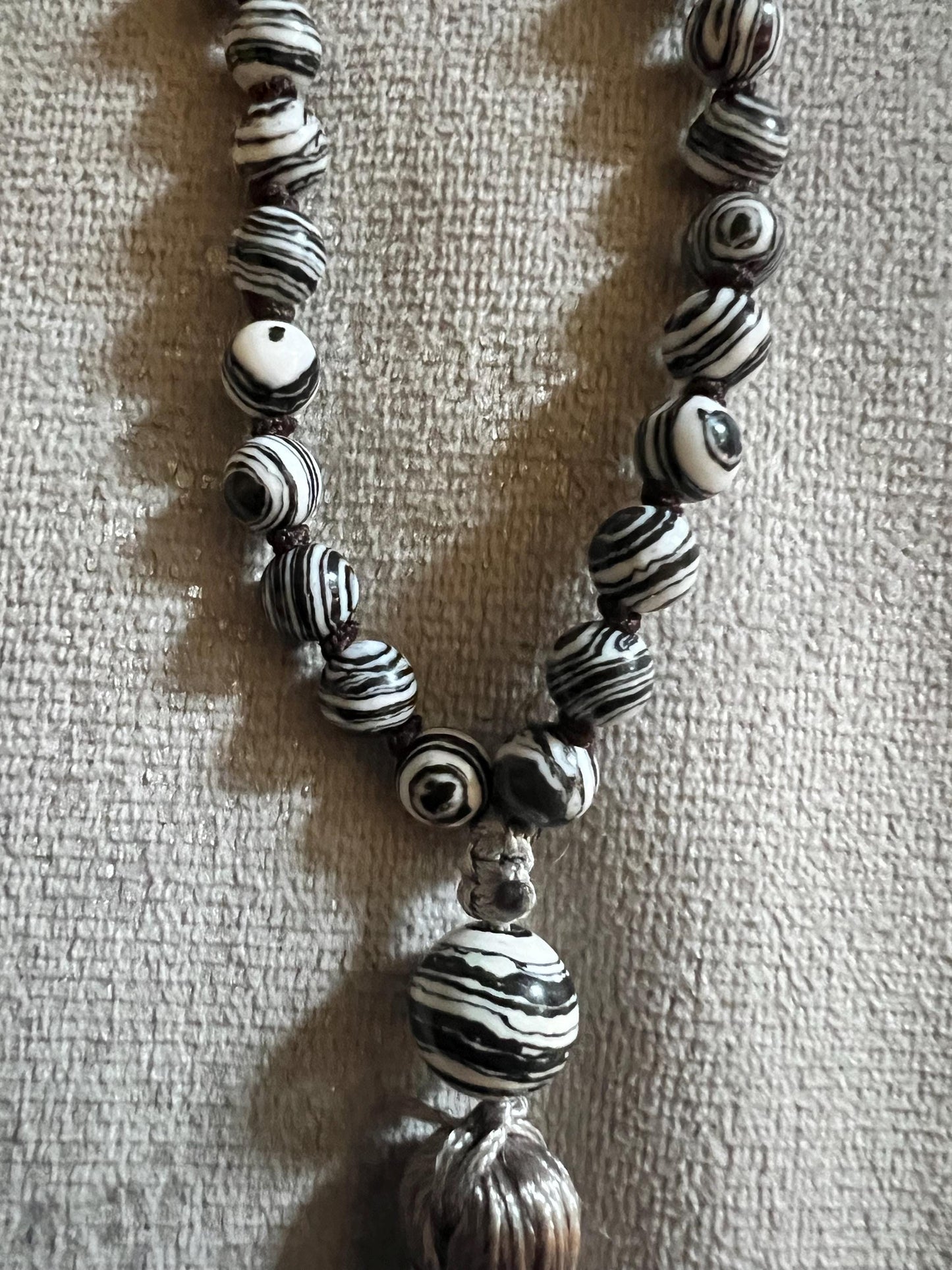 108 Bead Meditation Necklace, Jap Mala black and white Ibizan Necklace