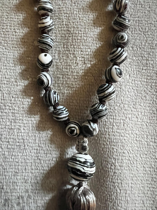 108 Bead Meditation Necklace, Jap Mala black and white Ibizan Necklace