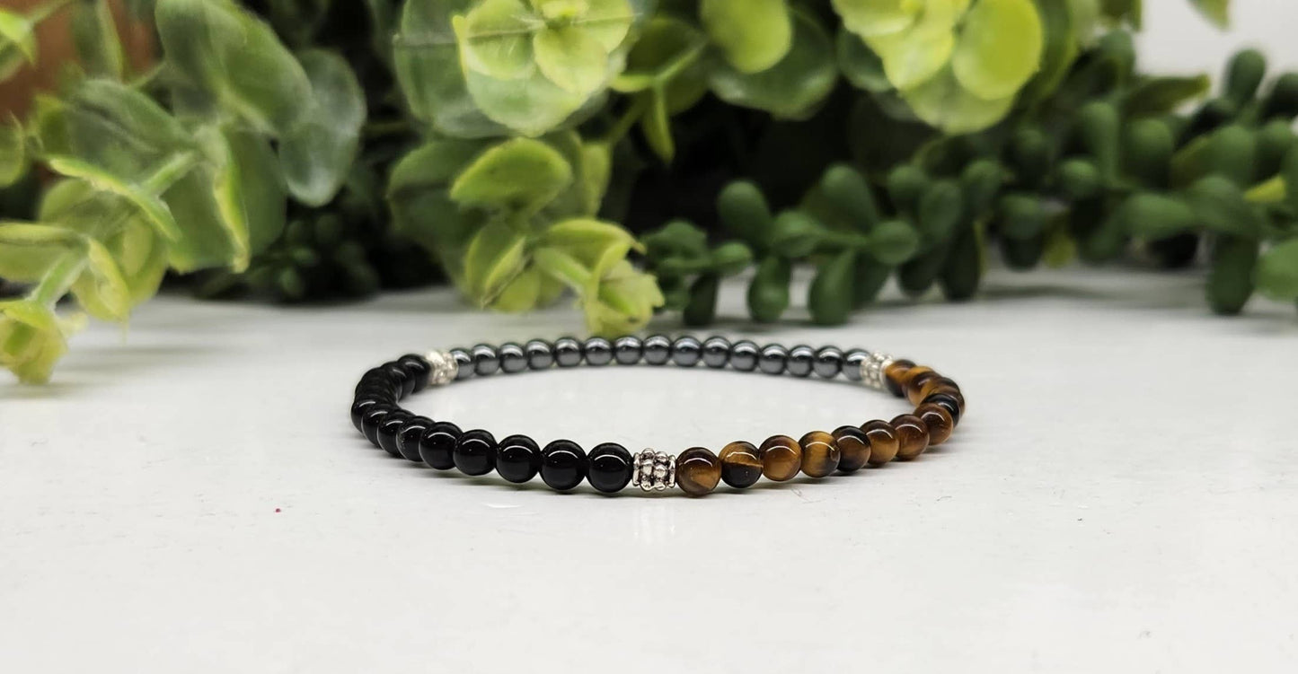 TRIPLE PROTECTION - Hematite/Tiger Eye/Black Obsidian 4MM