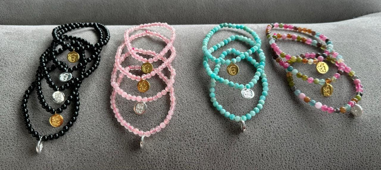 Sikh Ek Onkar Gemstone & 925 Silver Charm Bracelet – Customizable, Spiritual Jewelry, Meaningful Gift