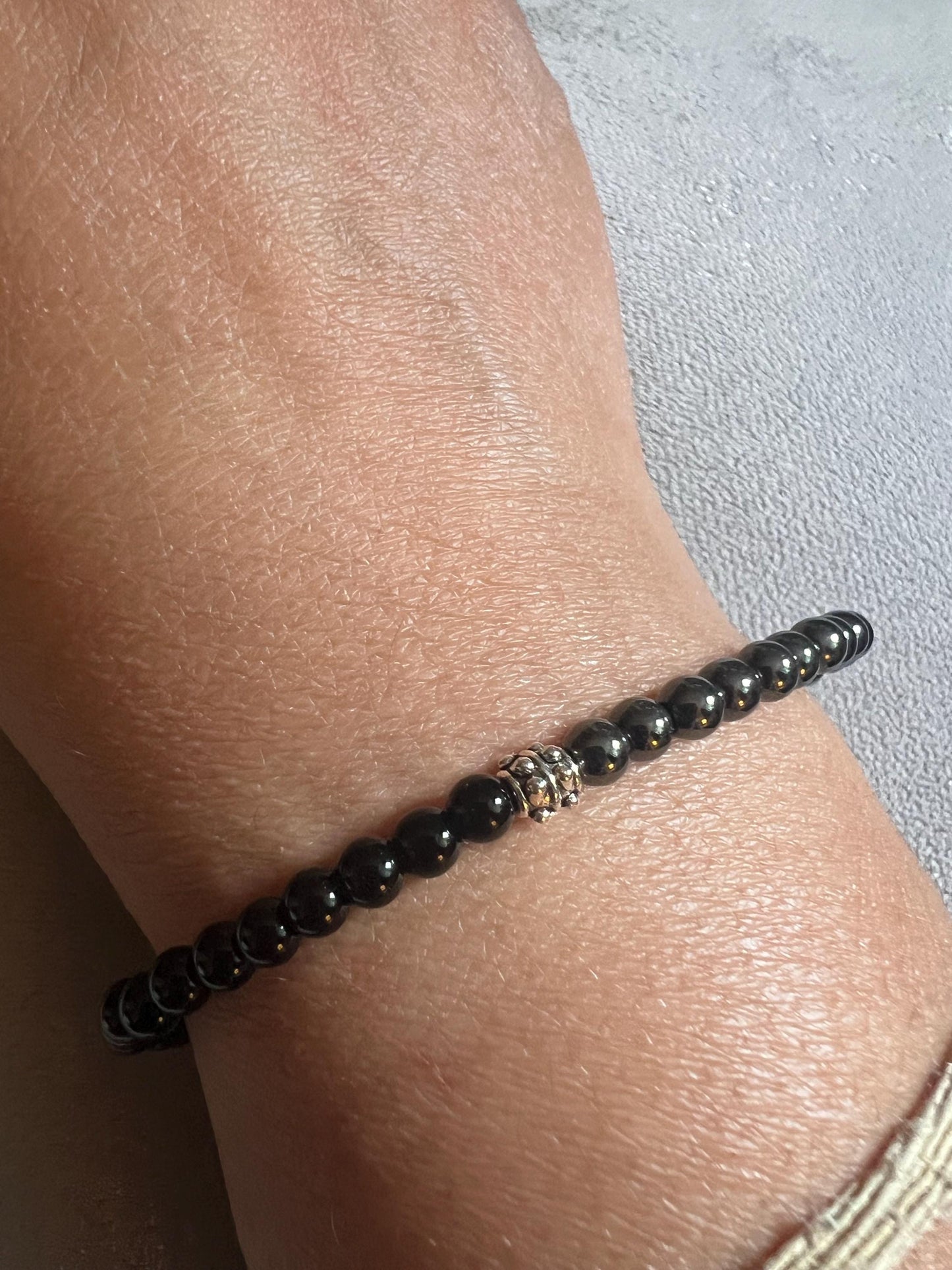 Triple Protection Bracelet Hematite Black Onyx Tiger Eye Silver Beads 4mm Crystal Healing Jewelry