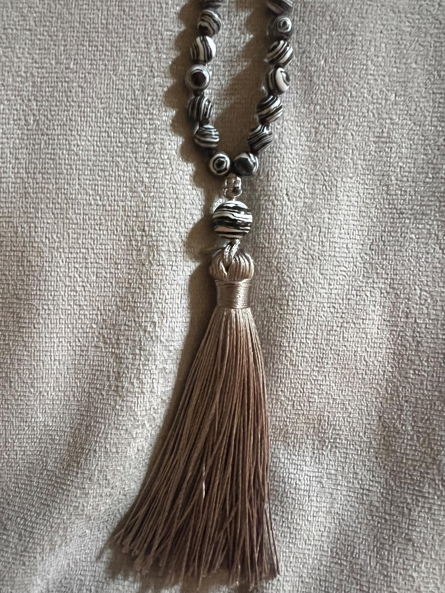 108 Bead Meditation Necklace, Jap Mala black and white Ibizan Necklace