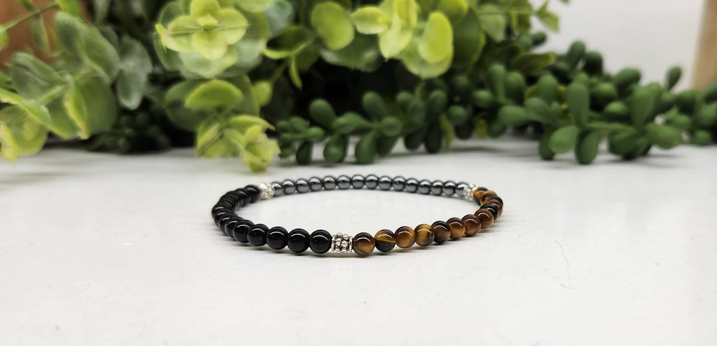 TRIPLE PROTECTION - Hematite/Tiger Eye/Black Obsidian 4MM