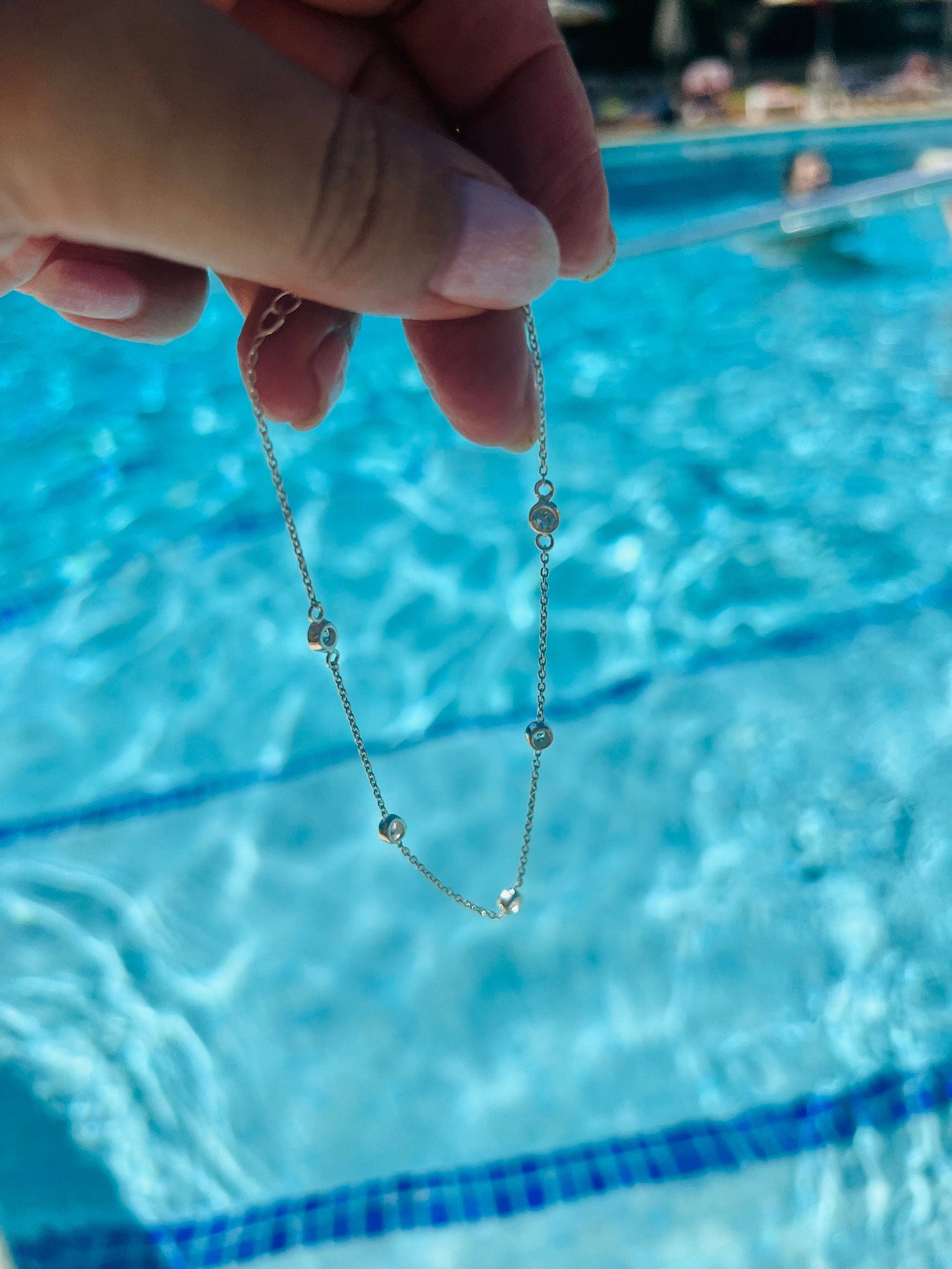 Sterling silver anklet with diamanté star charms or pale blue and crystal beads summer beach, urban accessory