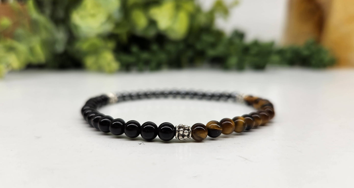 TRIPLE PROTECTION - Hematite/Tiger Eye/Black Obsidian 4MM