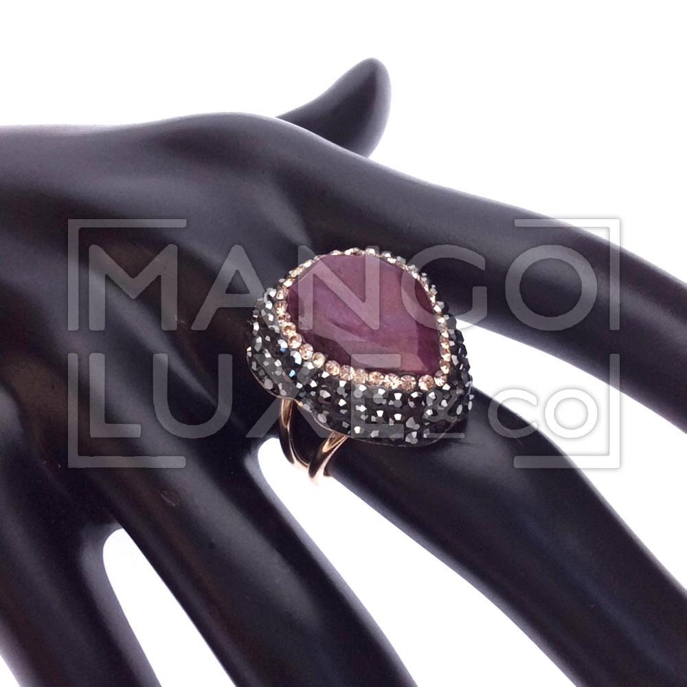 925 silver gemstone ring with hand made crystals, adjustable size