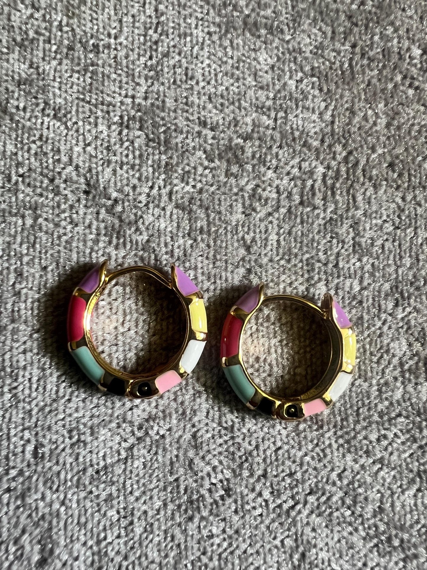 Huggie Earrings, multi coloured enamel design