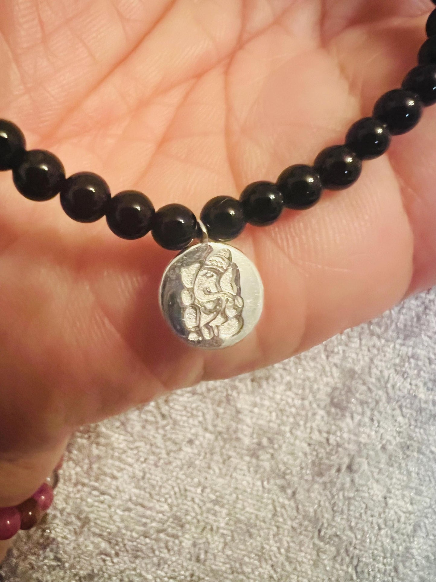 Ganesha Gemstone & 925 Silver Charm Bracelet – Handmade Spiritual Jewelry, Blessing Bracelet, Perfect Gift for Prosperity and Success