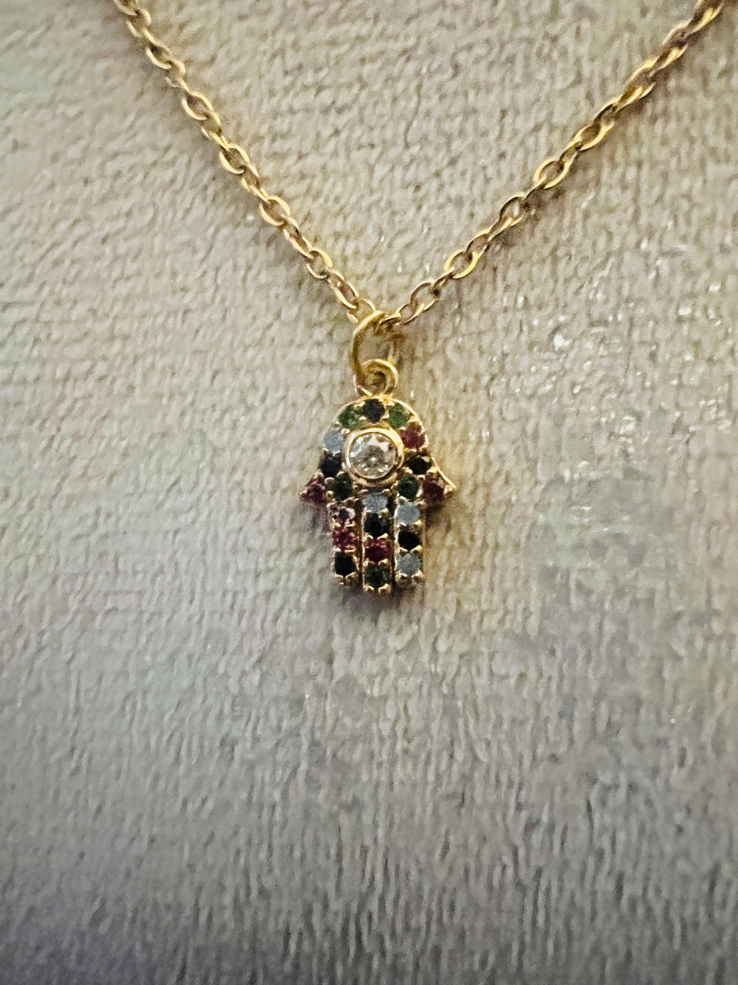 Hand of Hamsa Cubic Zirconia Pendant Necklace