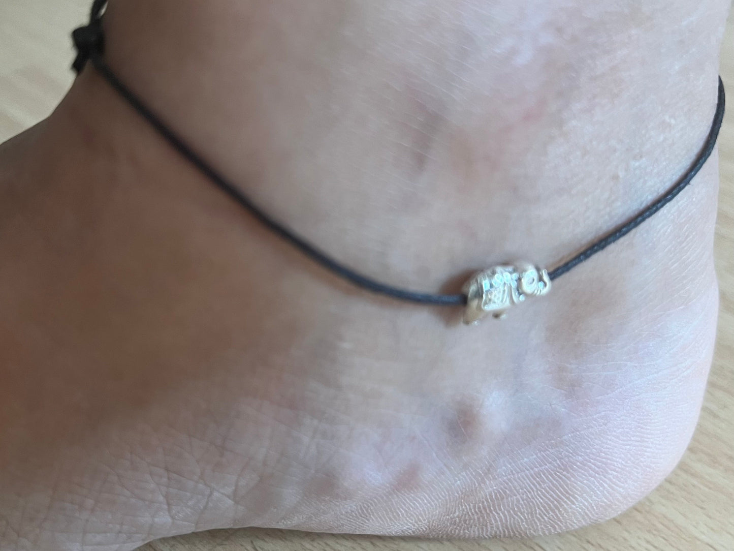 Black thread anklet with charm, summer beach. Lightweight ankle bracelet with an elephant, leaf, turtle, butterfly charm
