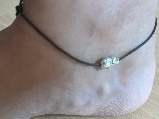 Black thread anklet with charm, summer beach. Lightweight ankle bracelet with an elephant, leaf, turtle, butterfly charm