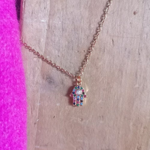 Hand of Hamsa Cubic Zirconia Pendant Necklace