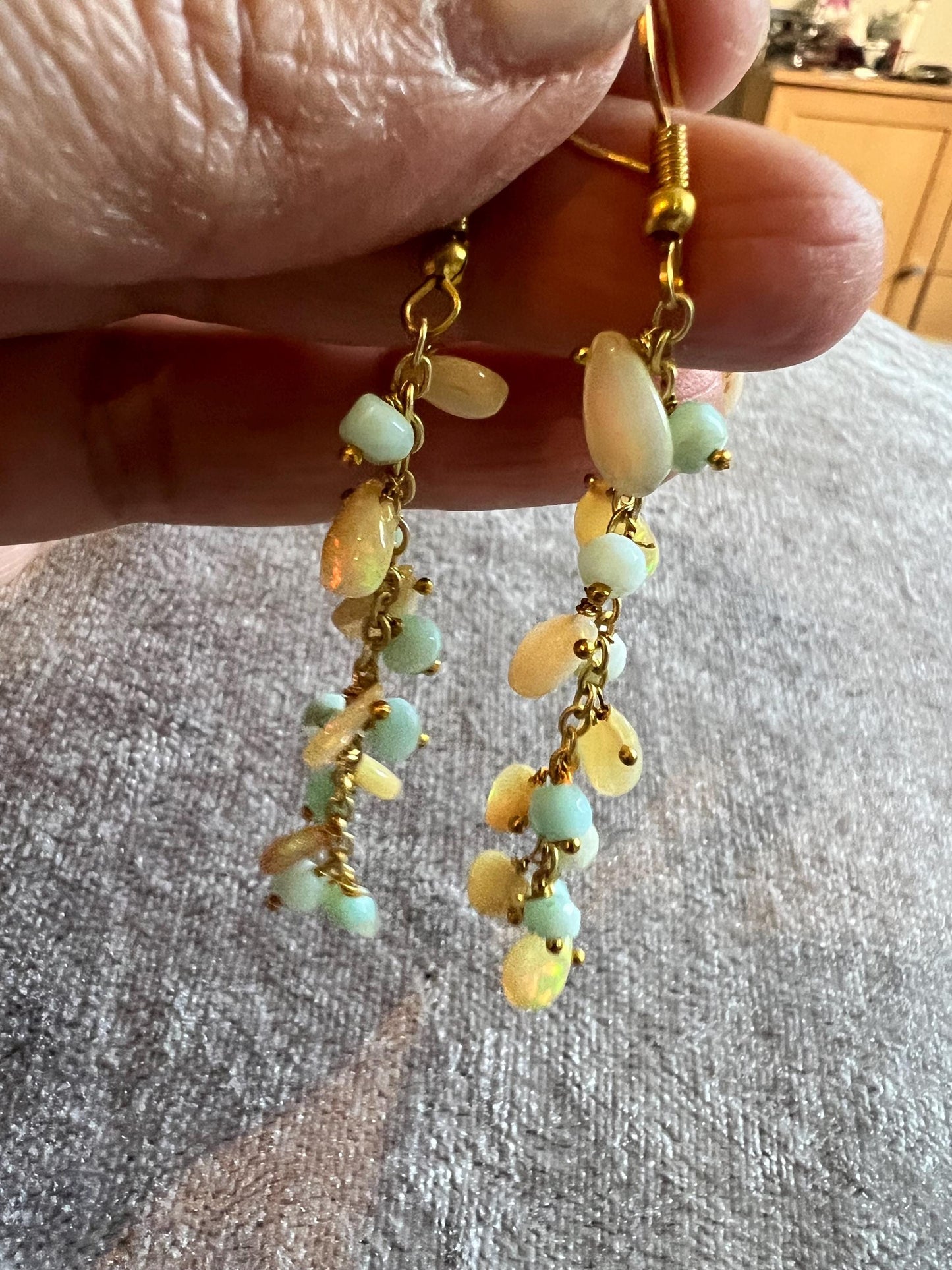 Genuine Gemstone Droplet Earrings with African Opal and Multi Gemstone