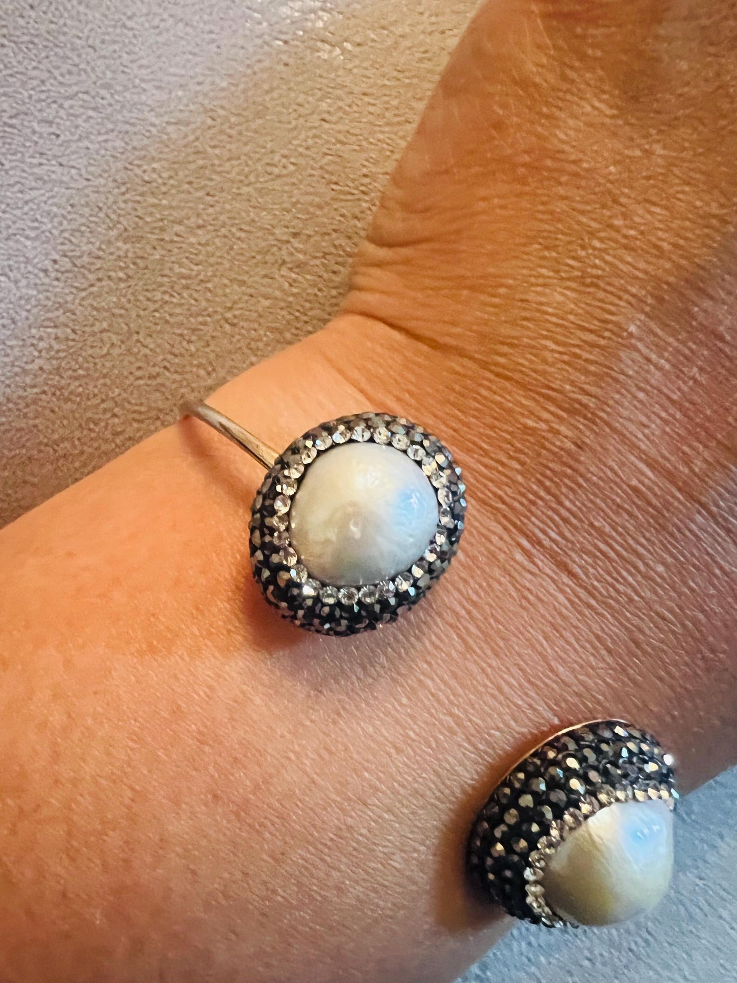 Sterling silver gemstone bracelet with onyx, lab emerald or pearl stone and surrounding rhodium