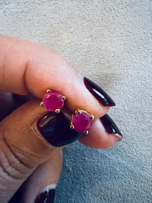 Natural Ruby Stud Earrings in Sterling Silver | July Birthstone Earrings | Red Gemstone Minimalist Studs | Gift for Her | Handmade