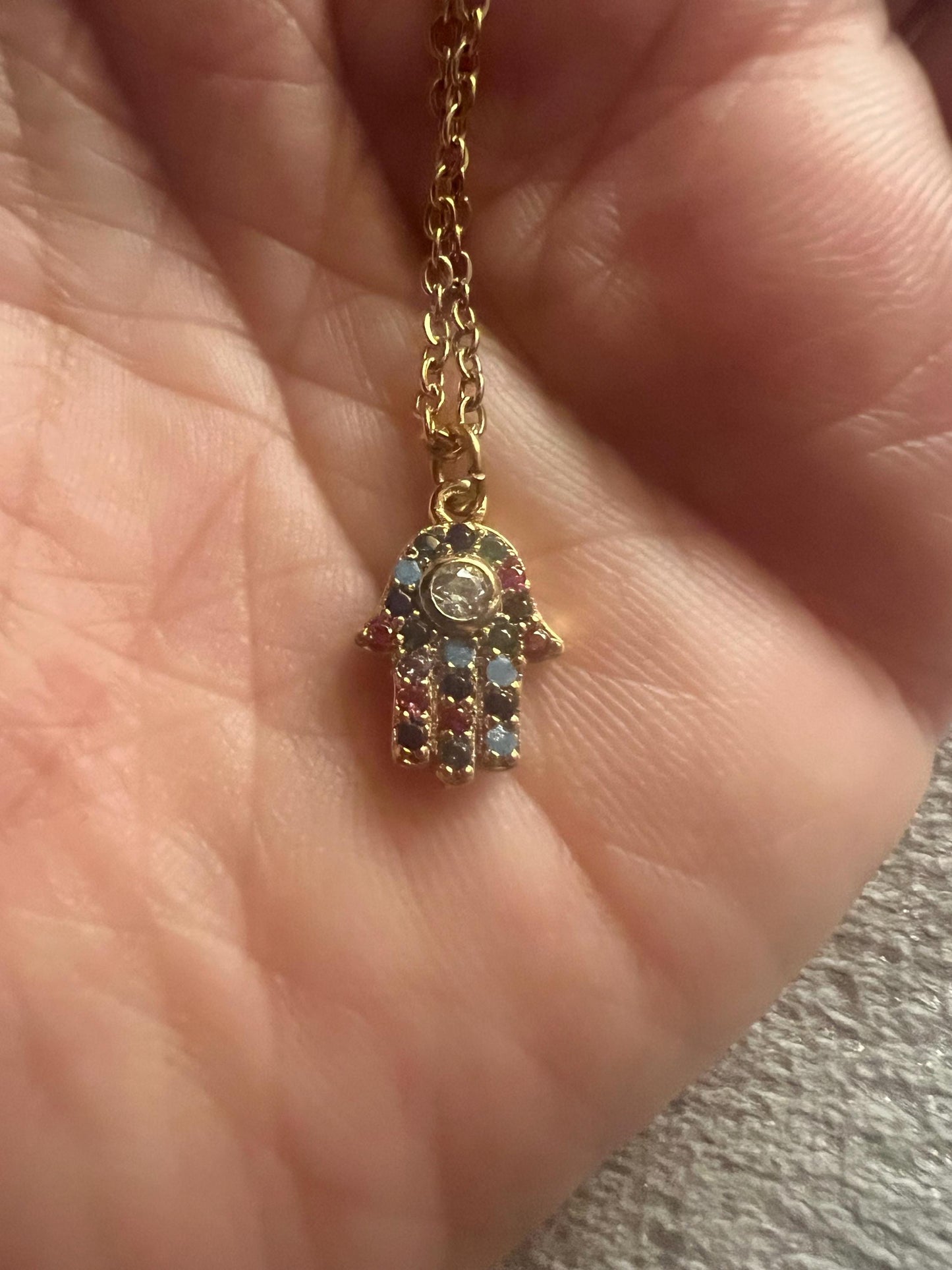 Hand of Hamsa Cubic Zirconia Pendant Necklace