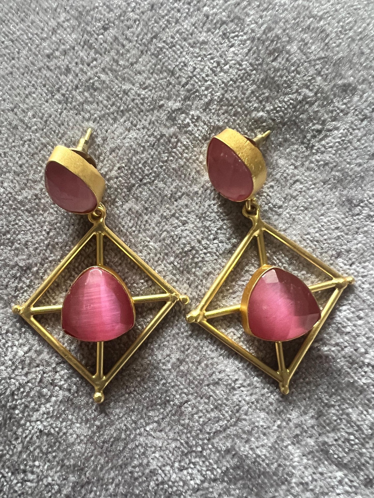 Genuine Gemstone Dangler Earrings with Pearl, Amethyst Black Onyx and Aquamarine