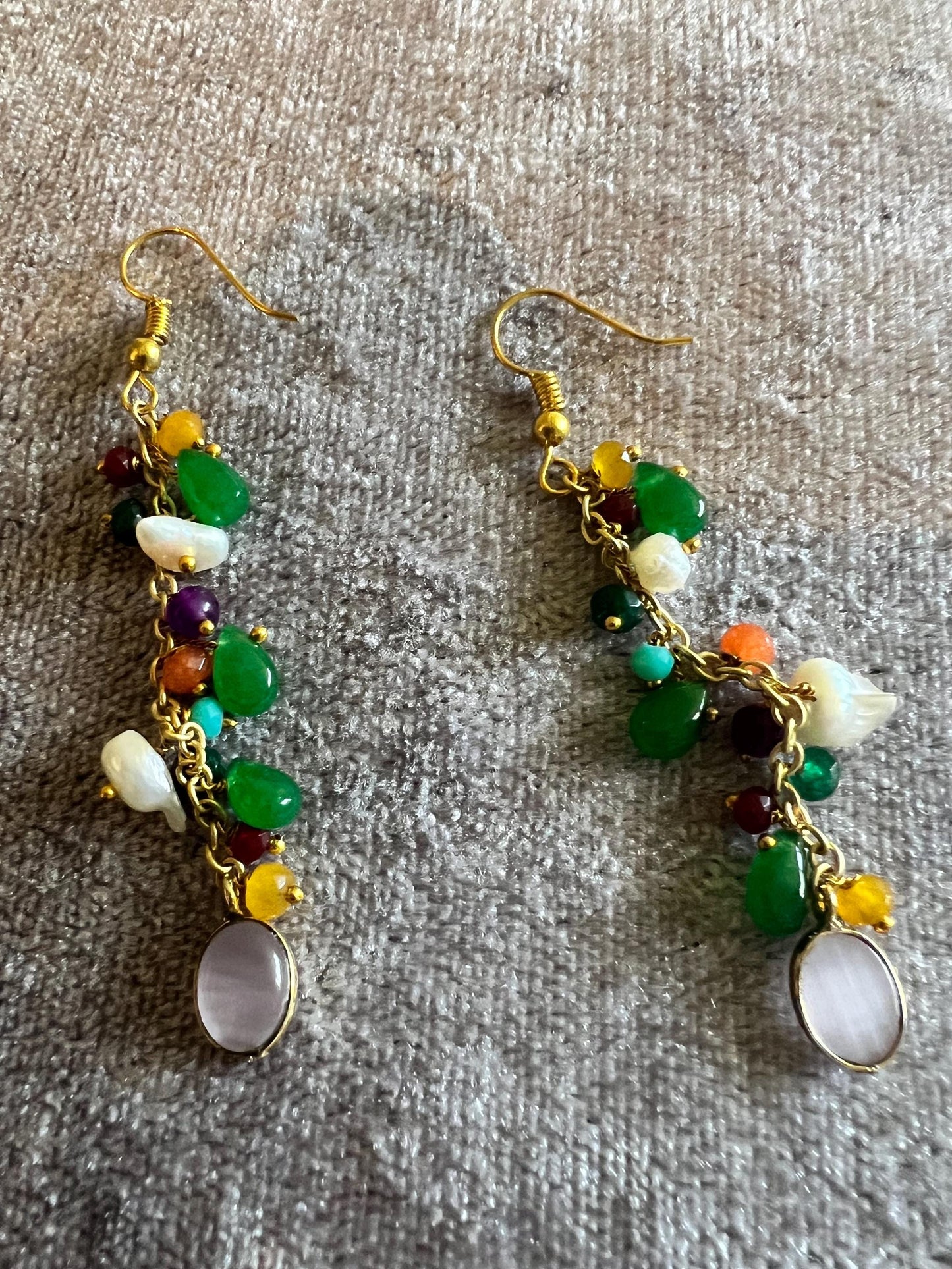 Genuine Gemstone Droplet Earrings with African Opal and Multi Gemstone