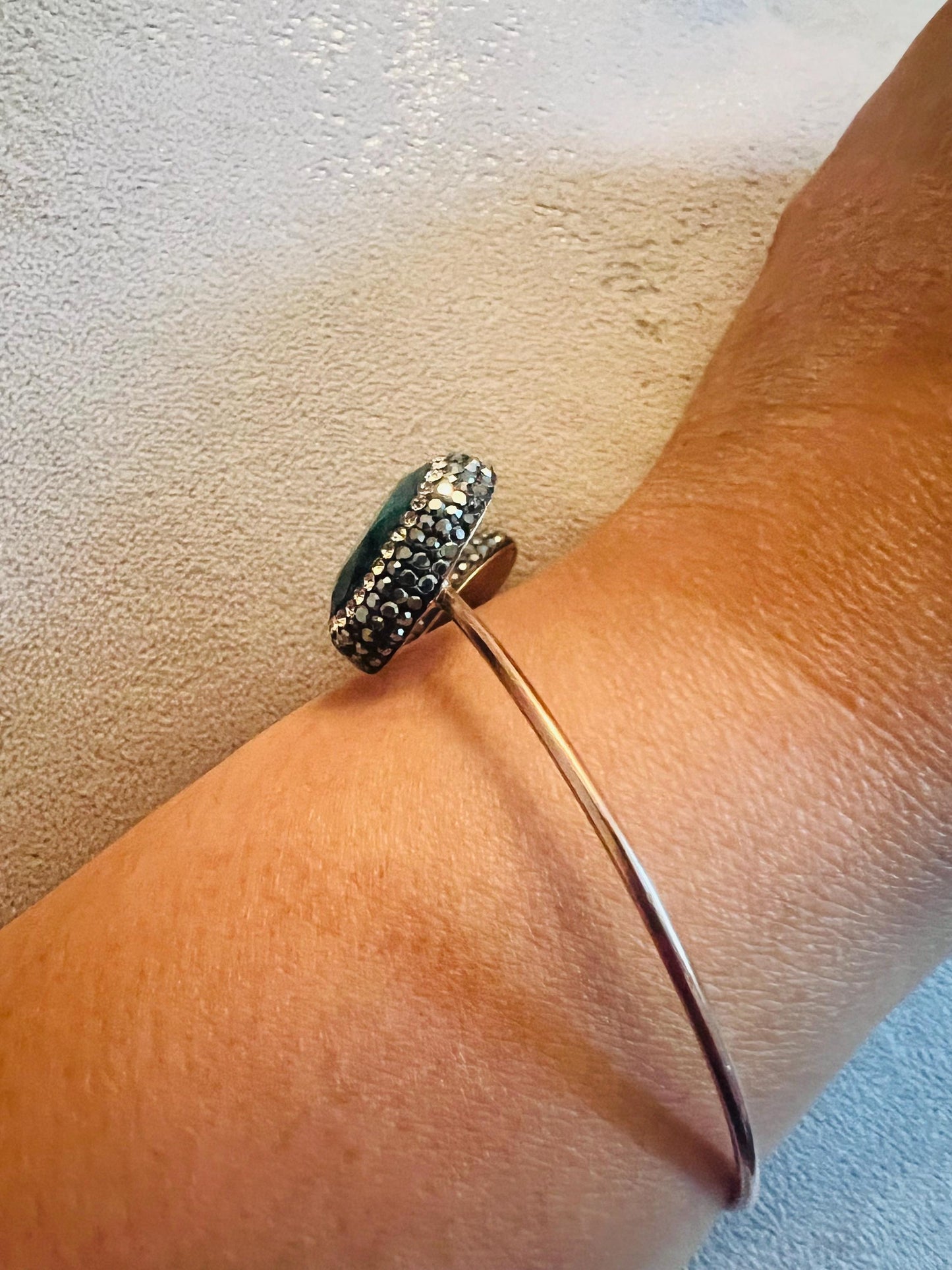 Sterling silver gemstone bracelet with onyx, lab emerald or pearl stone and surrounding rhodium