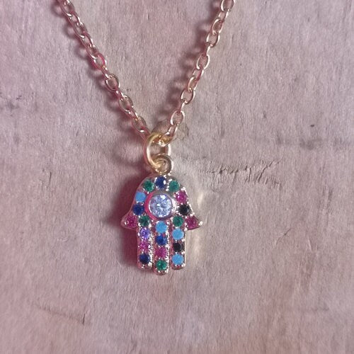 Hand of Hamsa Cubic Zirconia Pendant Necklace