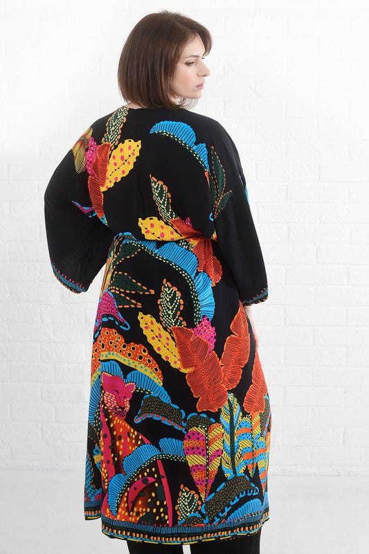 Jungle print kimono, duster jacket. Beach cover up