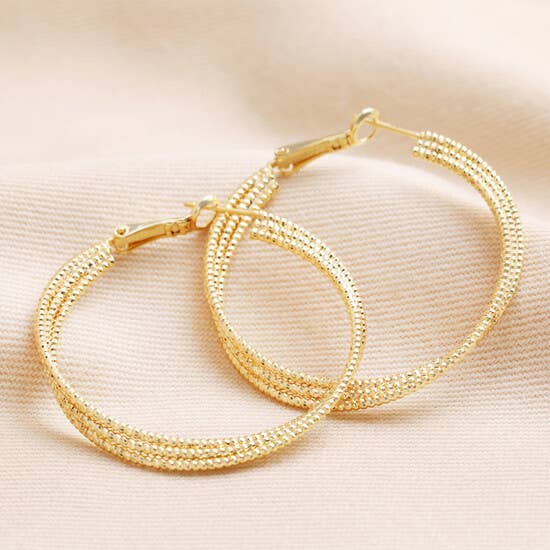 Dotted Triple Twisted Hoop Earrings In Gold
