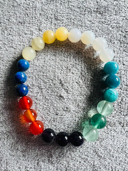 Study and focus meditation Gemstone Bracelet High Quality White Agate, Calcite, Carnelian, Amethyst, Neon Apatite, Sodalite, Multi Fluorite