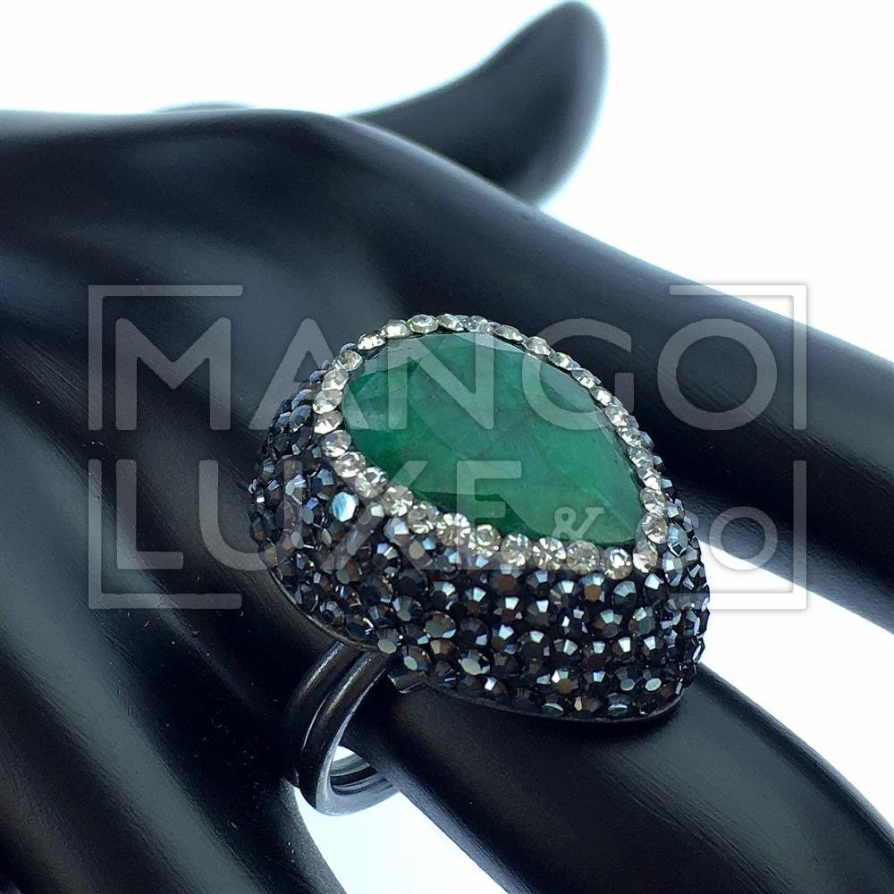 925 silver gemstone ring with hand made crystals, adjustable size
