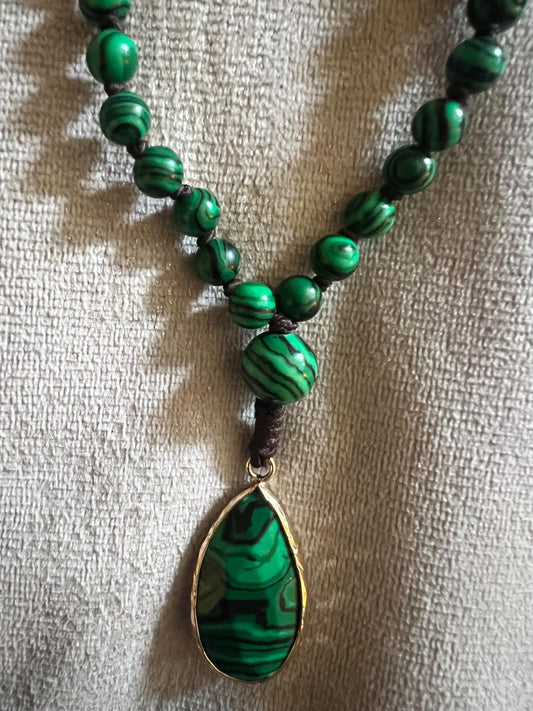 108 Bead Meditation Necklace, Jap Mala Green Malachite Necklace