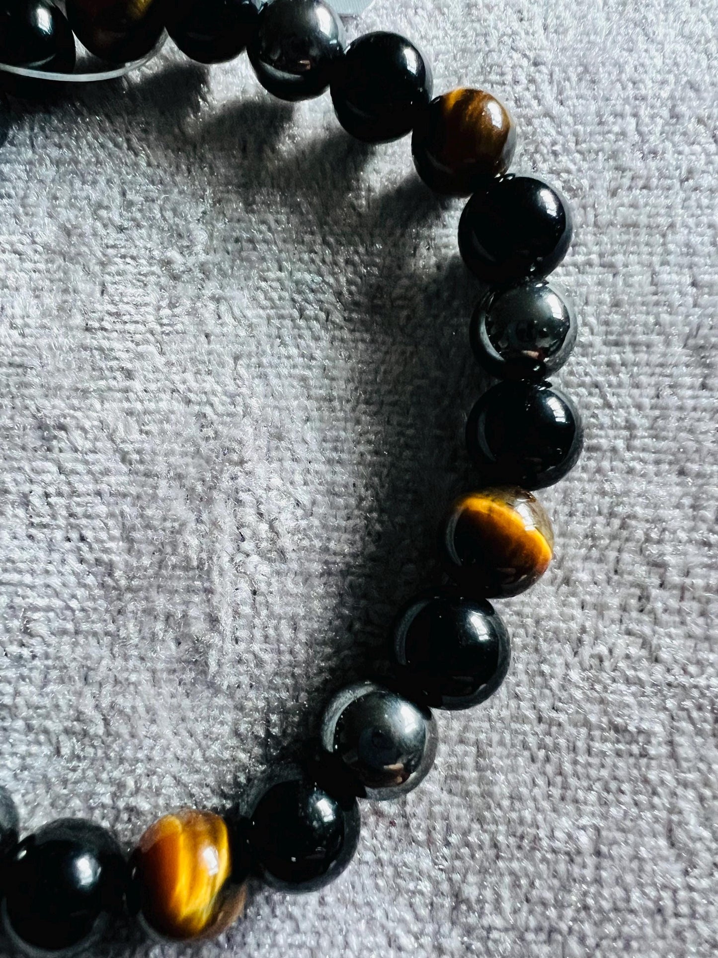 Protection meditation Gemstone Bracelet High Quality Tigers Eye Hematite Black Onyx