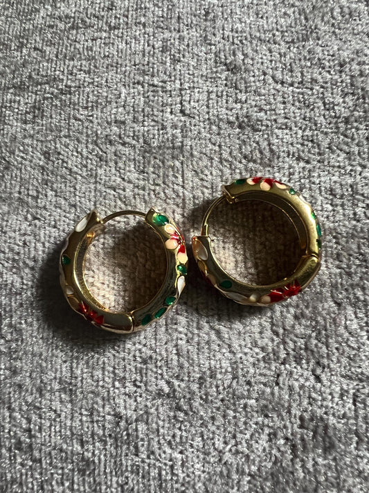 Huggie Earrings, flower enamel design