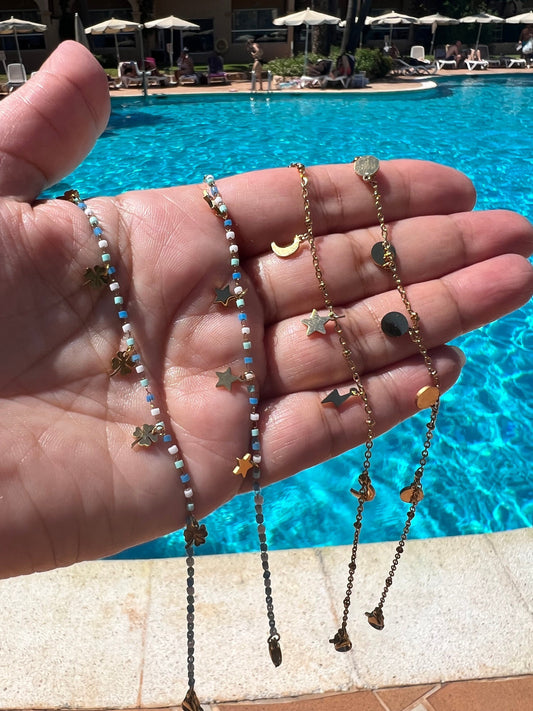 Gold Plated, Anklet, Ibiza vibe, summer beach. Add a touch of glamour with this lightweight ankle bracelet