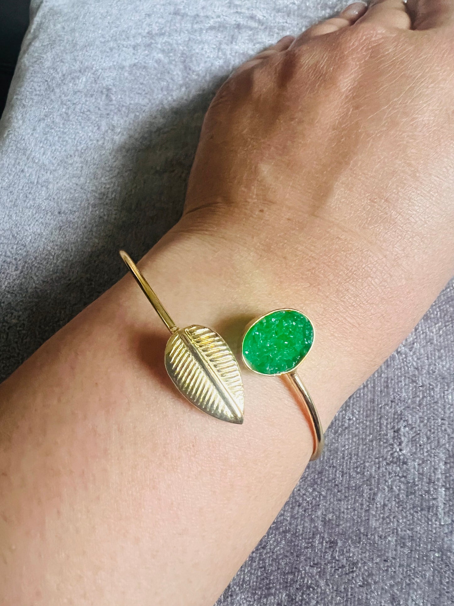 Druzy Stone Gold Cuff Bracelet – Adjustable Statement Bangle