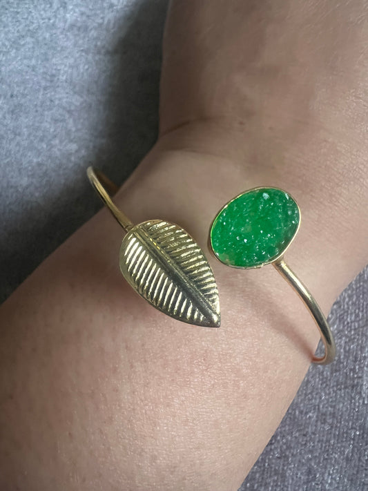 Druzy Stone Gold Cuff Bracelet – Adjustable Statement Bangle