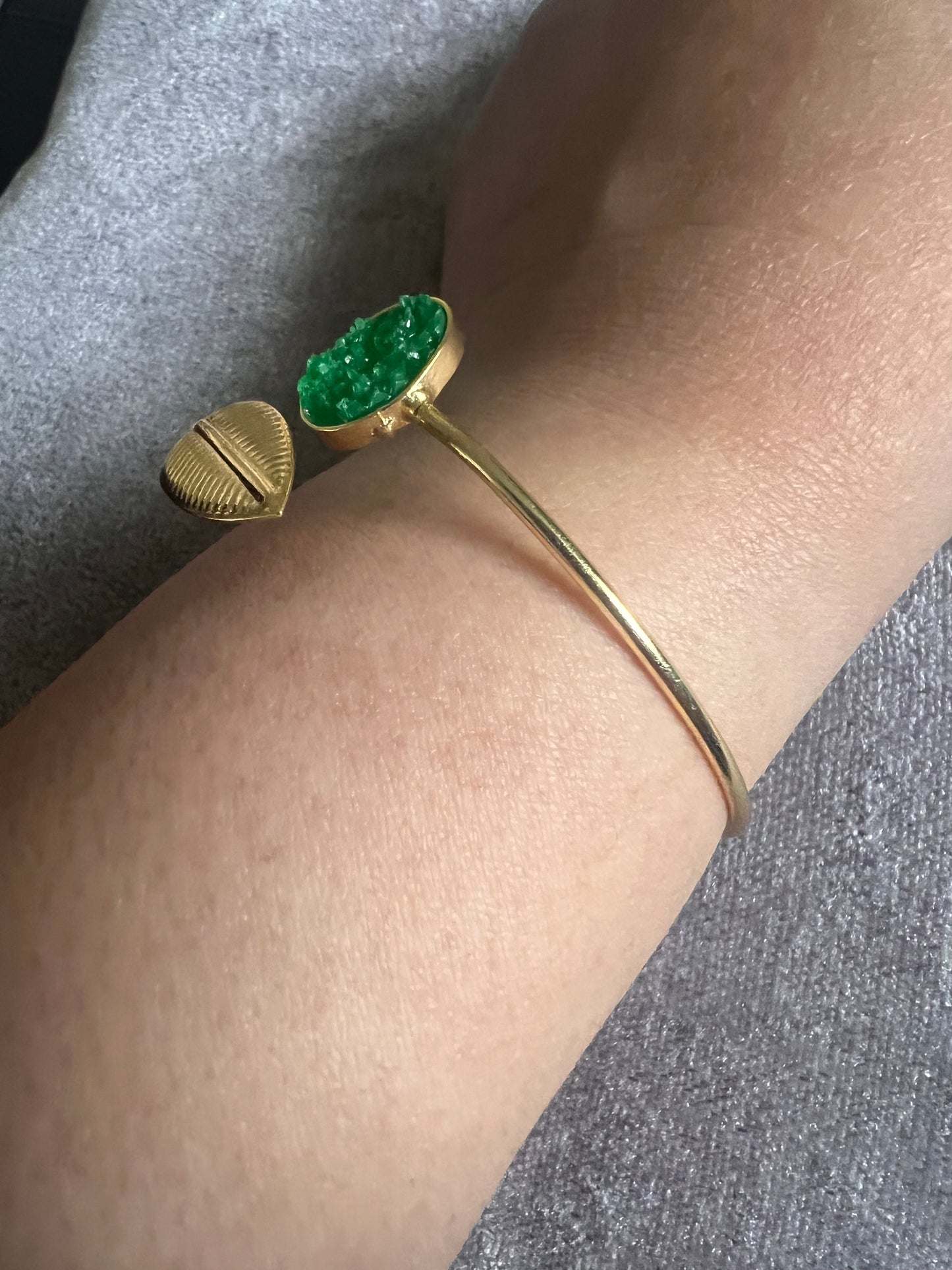 Druzy Stone Gold Cuff Bracelet – Adjustable Statement Bangle