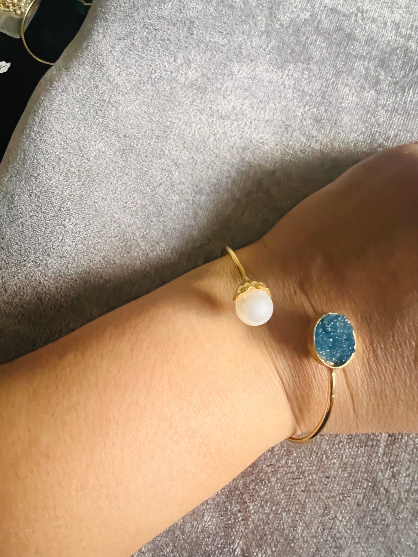 Druzy Stone Gold Cuff Bracelet – Adjustable Statement Bangle