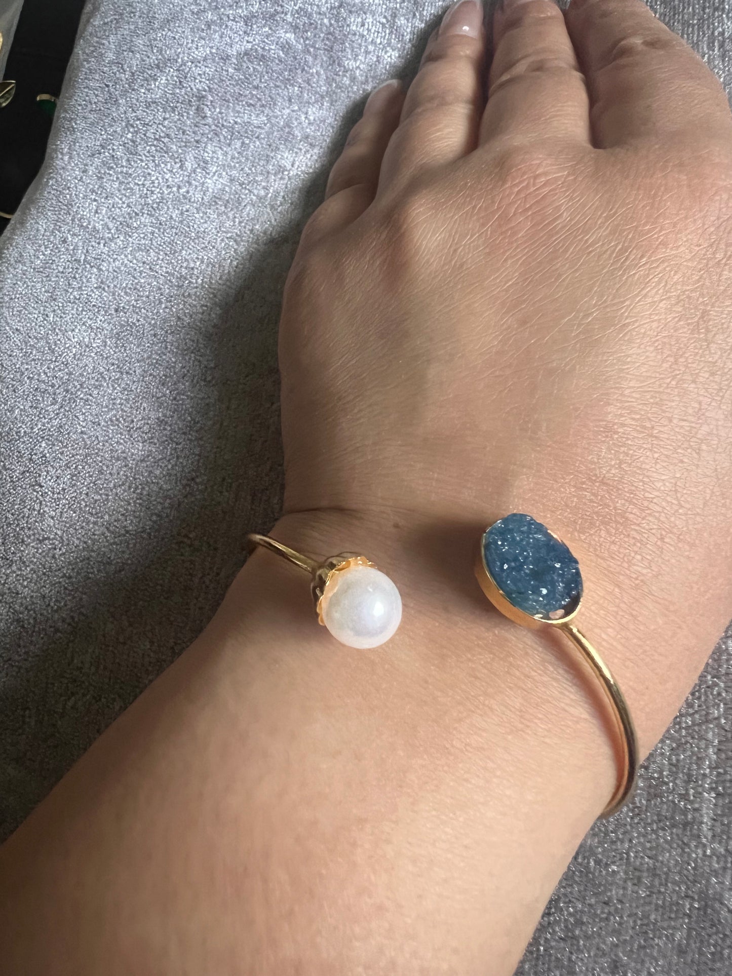 Druzy Stone Gold Cuff Bracelet – Adjustable Statement Bangle