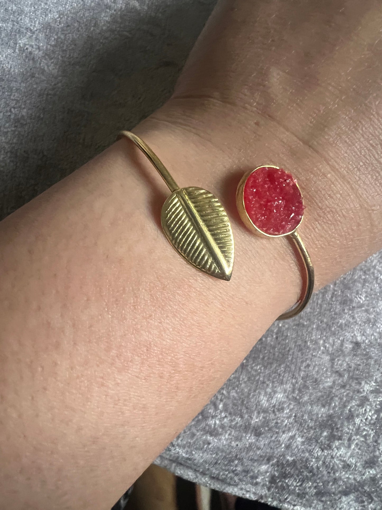 Druzy Stone Gold Cuff Bracelet – Adjustable Statement Bangle