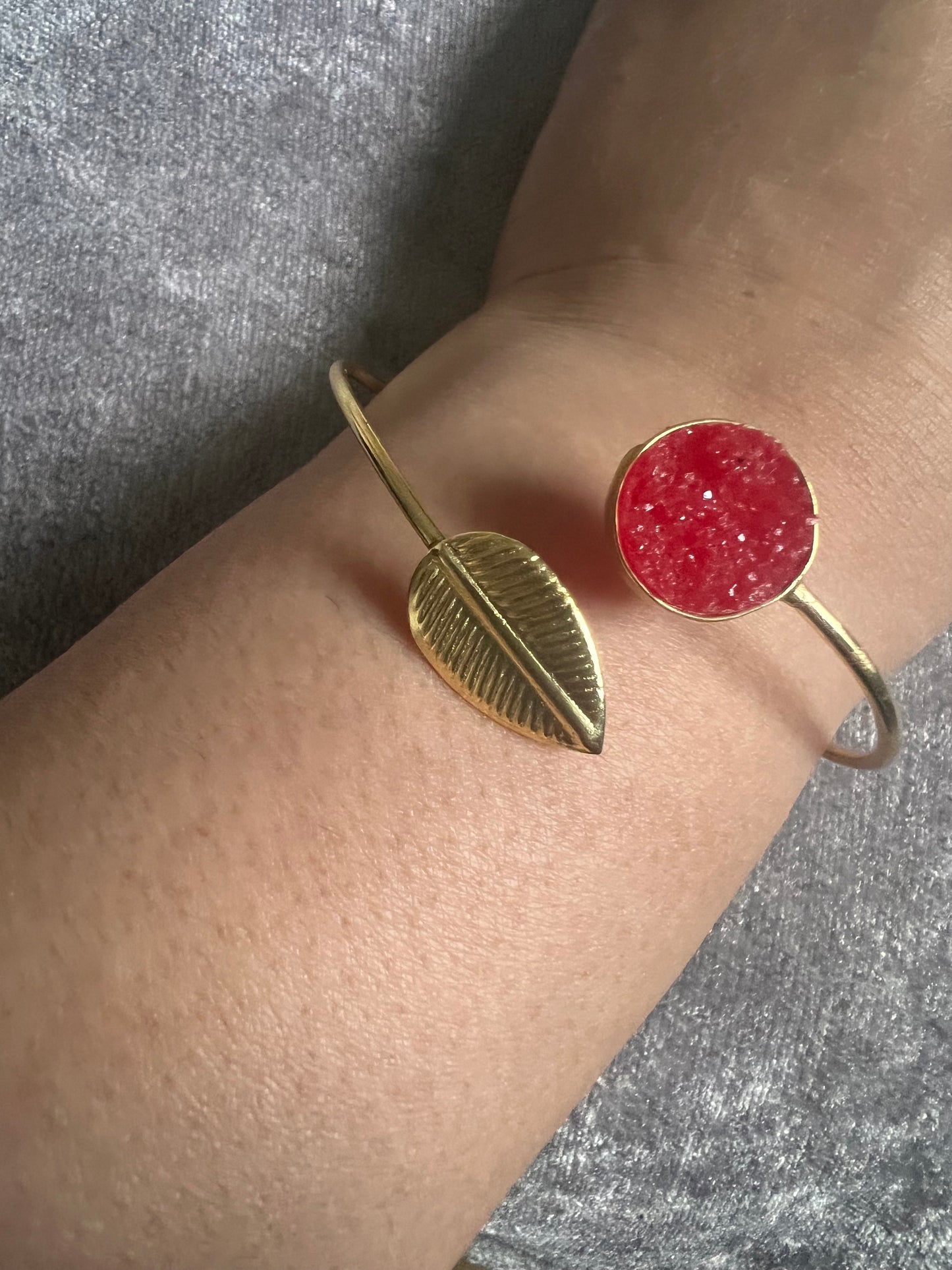 Druzy Stone Gold Cuff Bracelet – Adjustable Statement Bangle