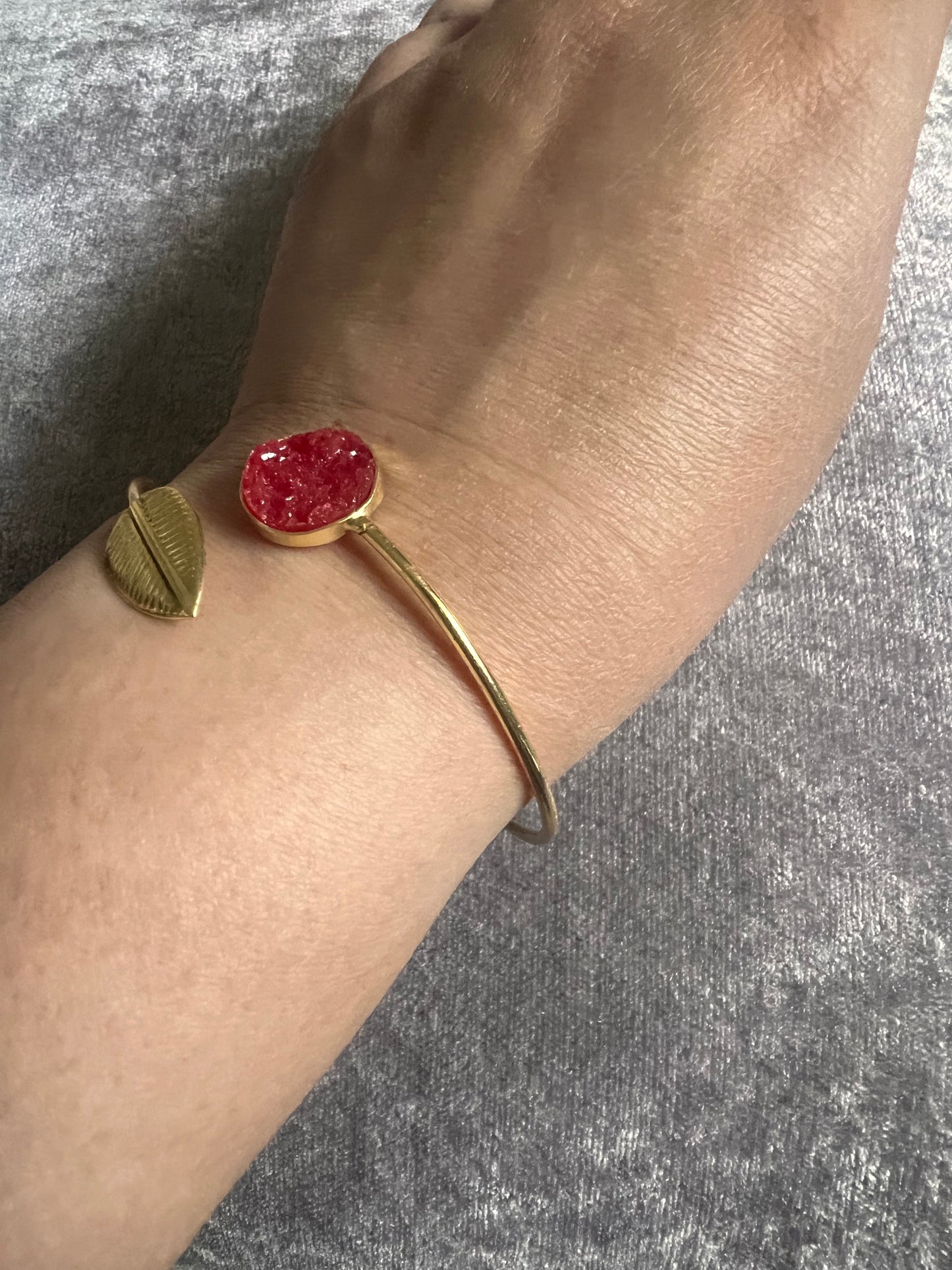 Druzy Stone Gold Cuff Bracelet – Adjustable Statement Bangle