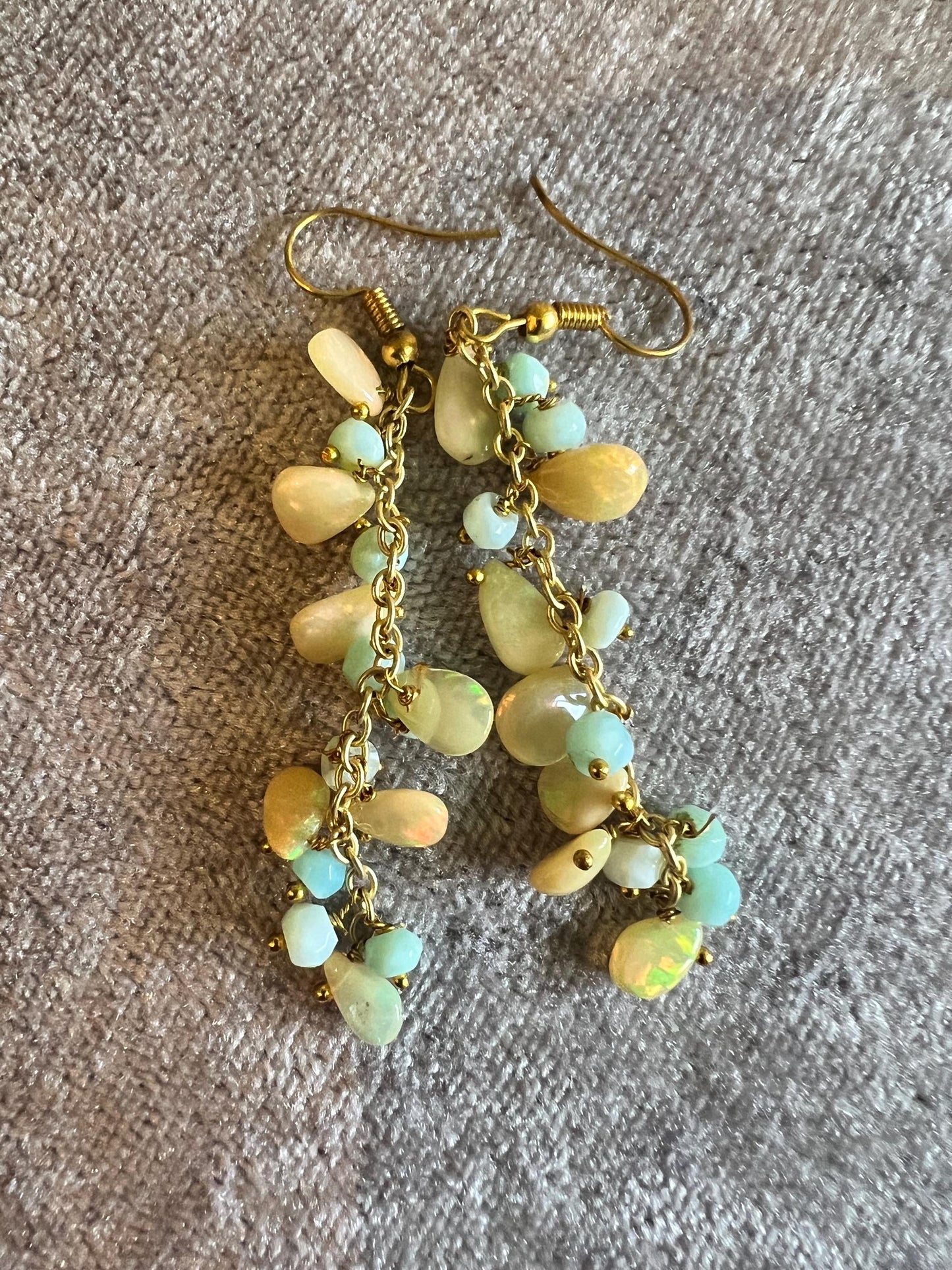 Genuine Gemstone Droplet Earrings with African Opal and Multi Gemstone