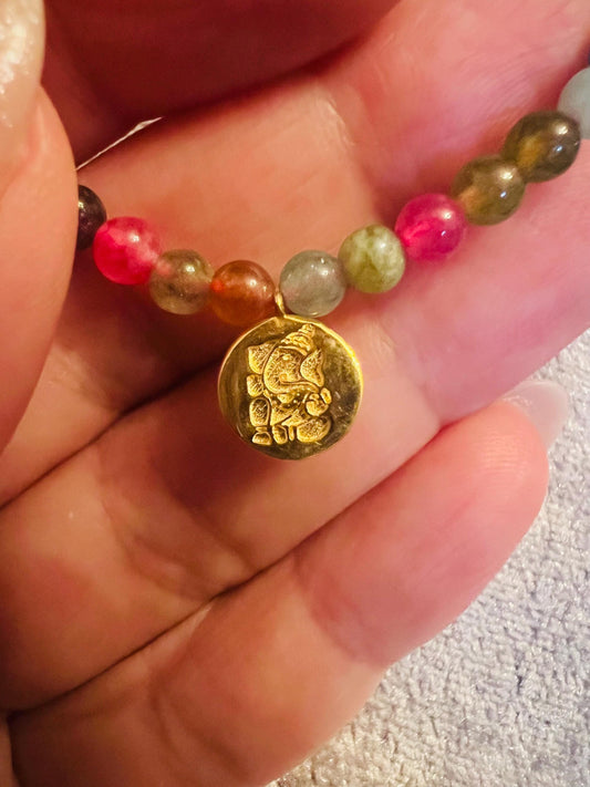 Ganesha Gemstone & 925 Silver Charm Bracelet – Handmade Spiritual Jewelry, Blessing Bracelet, Perfect Gift for Prosperity and Success