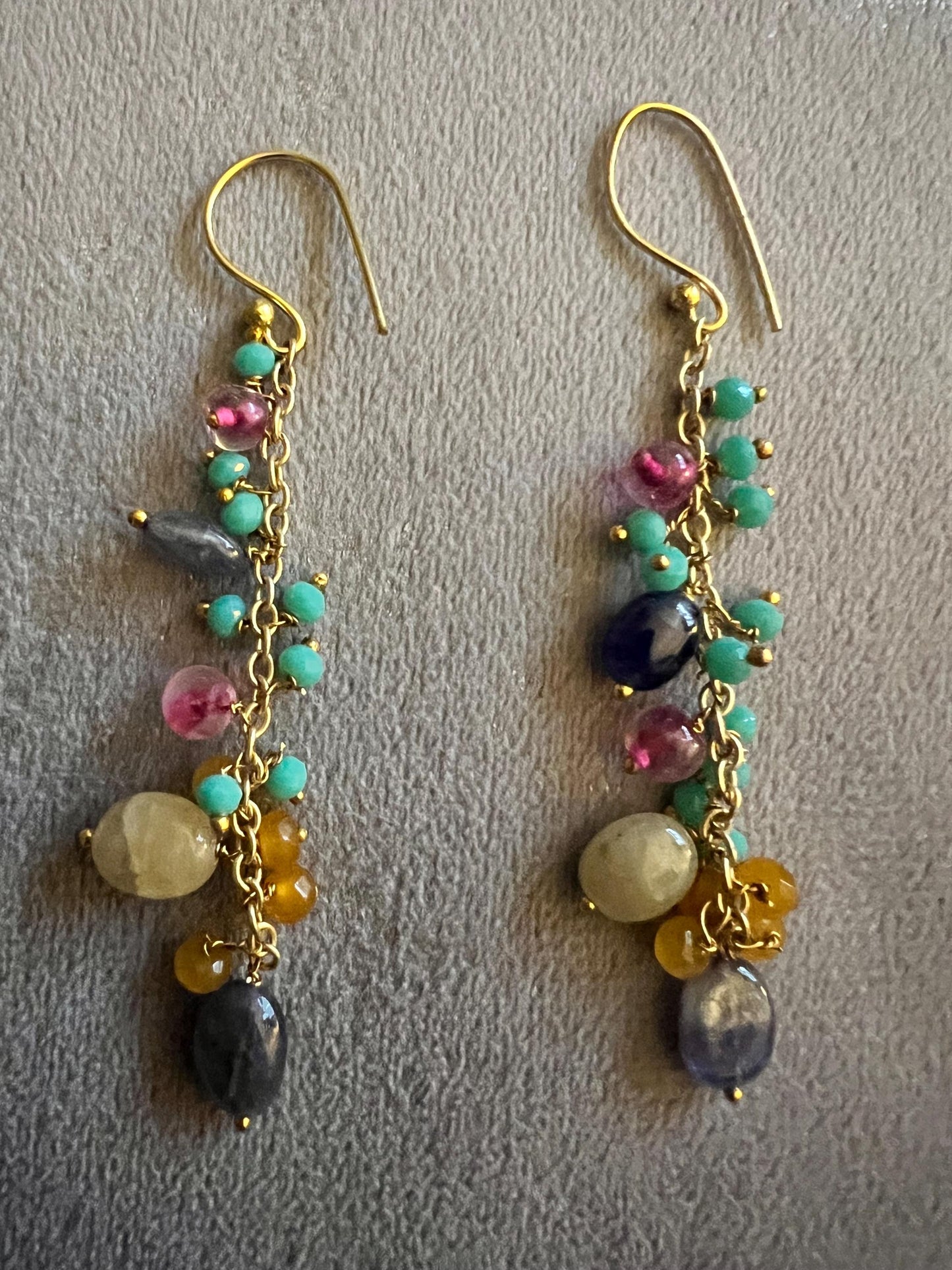 Genuine Gemstone Droplet Earrings with African Opal and Multi Gemstone