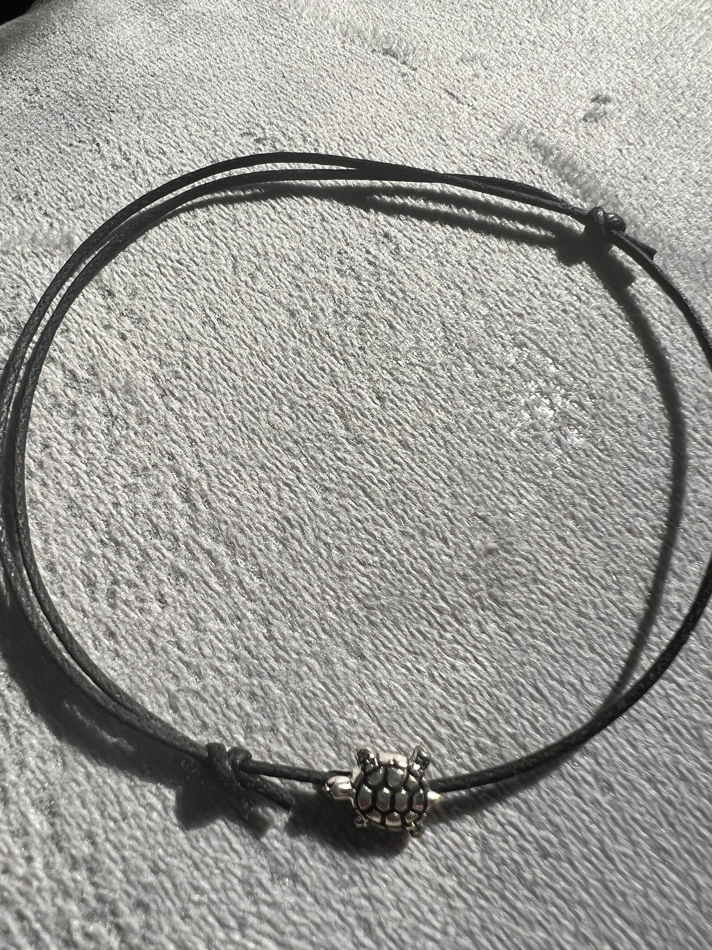 Black thread anklet with charm, summer beach. Lightweight ankle bracelet with an elephant, leaf, turtle, butterfly charm