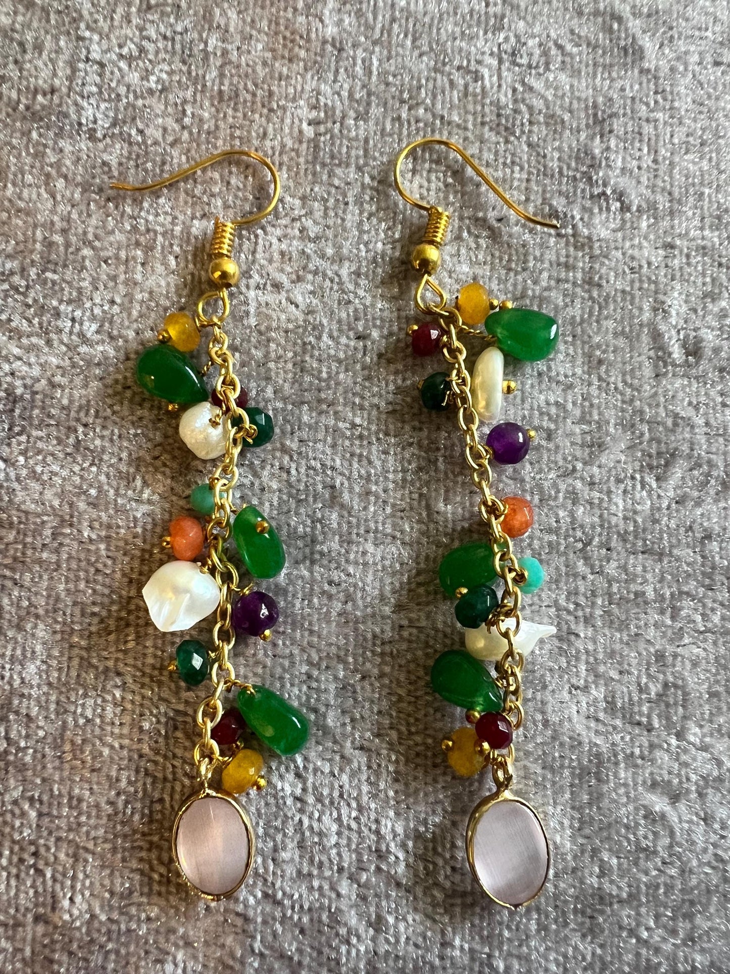 Genuine Gemstone Droplet Earrings with African Opal and Multi Gemstone